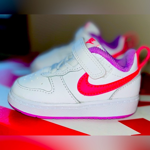 **SOLD** Nike Court Borough 2 Low (White, Pink, and Purple) TD Size 4C - $35 - Picture 6 of 10
